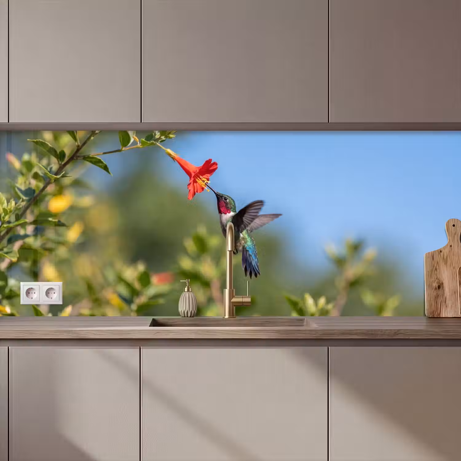 Kolibrie - Bloem - Natuur - Groen keuken achterwand 2 middel zz_3dshopping