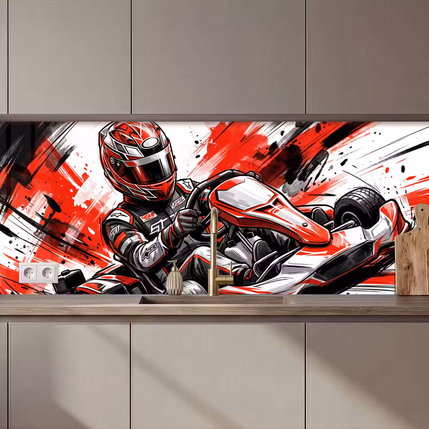 Kart - Coureur - Snelheid - Rood keuken achterwand 2 middel zz_3dshopping