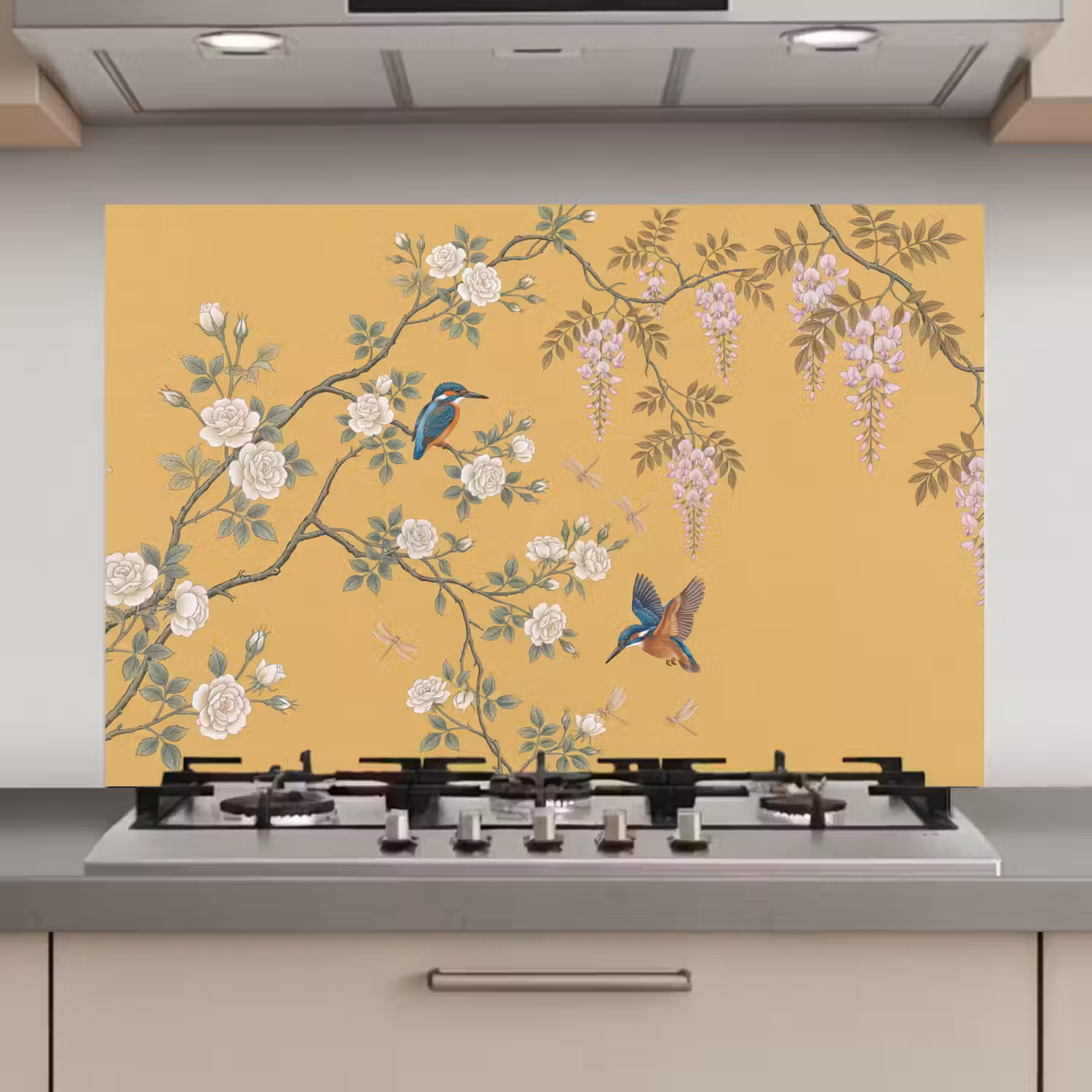 IJsvogels - Bloesem - Geel keuken achterwand 2 middel zz_3dshopping