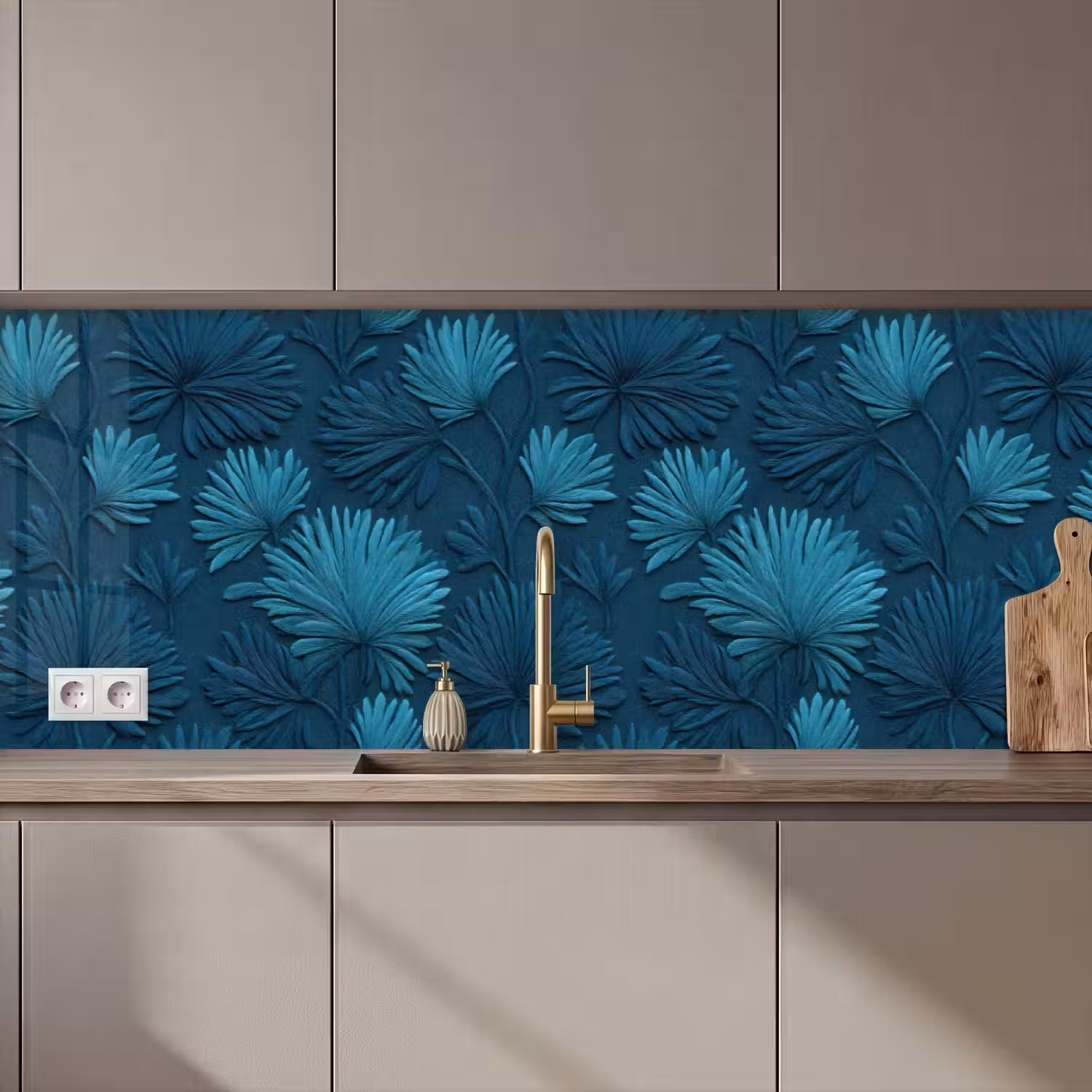 Bladeren - Reliëf - Patroon - Oceaanblauw - Modern keuken achterwand 2 middel 871 zz_3dshopping