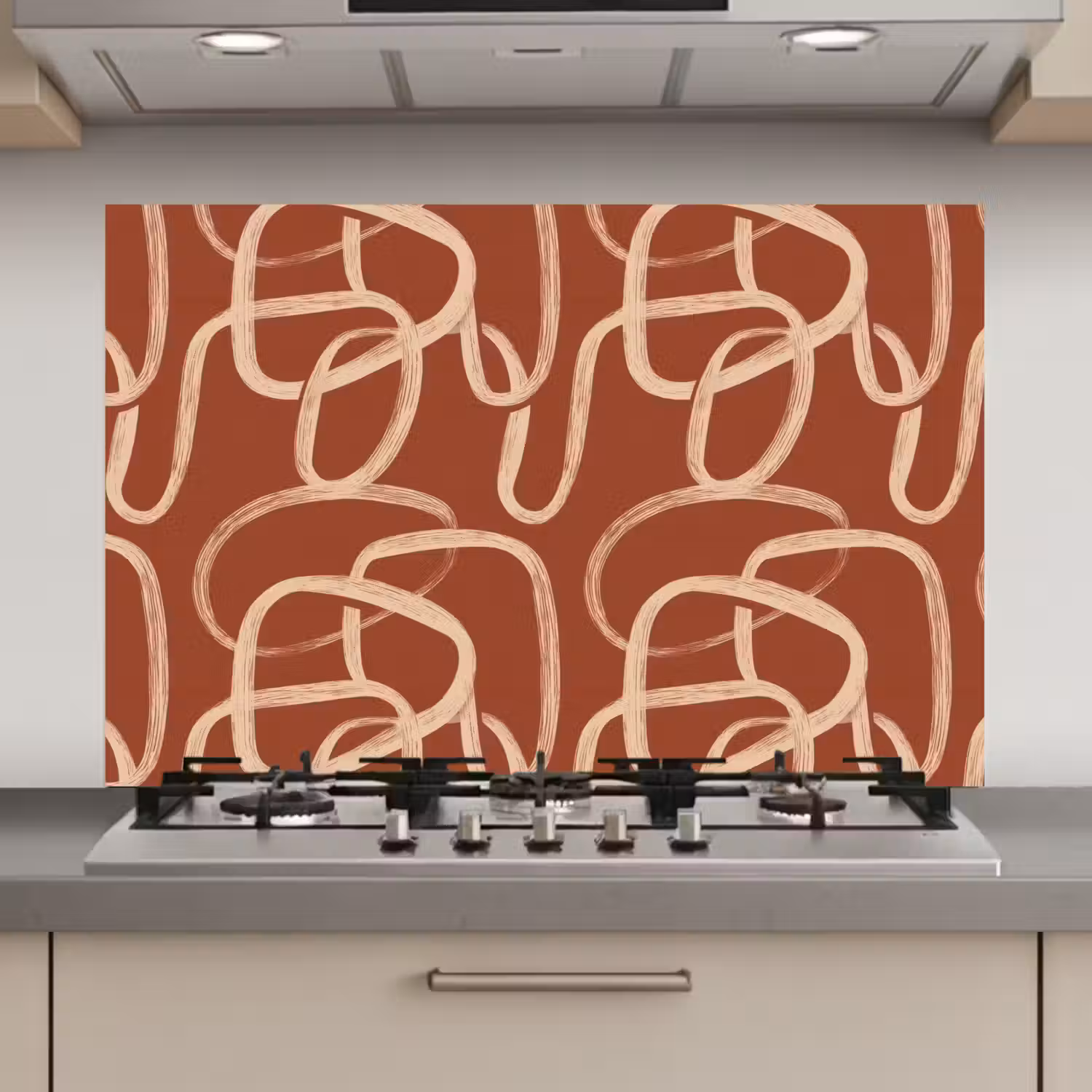 Lijnen - Abstract - Organisch - Terracotta - Crème keuken achterwand spatscherm klein 900 -3d_website