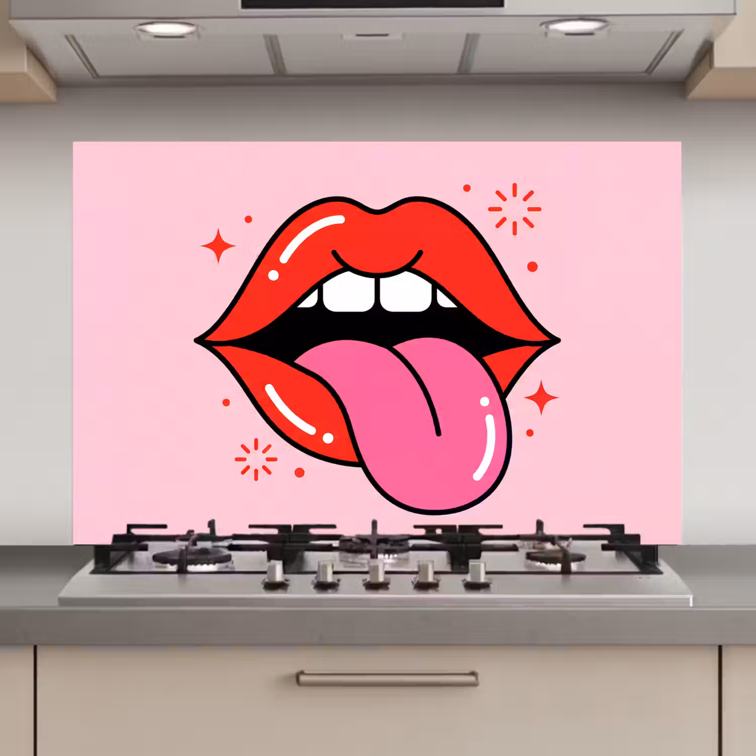 Lippen - Tong - Pop-art - Kleurrijk - Roze keuken achterwand spatscherm klein -3d_website