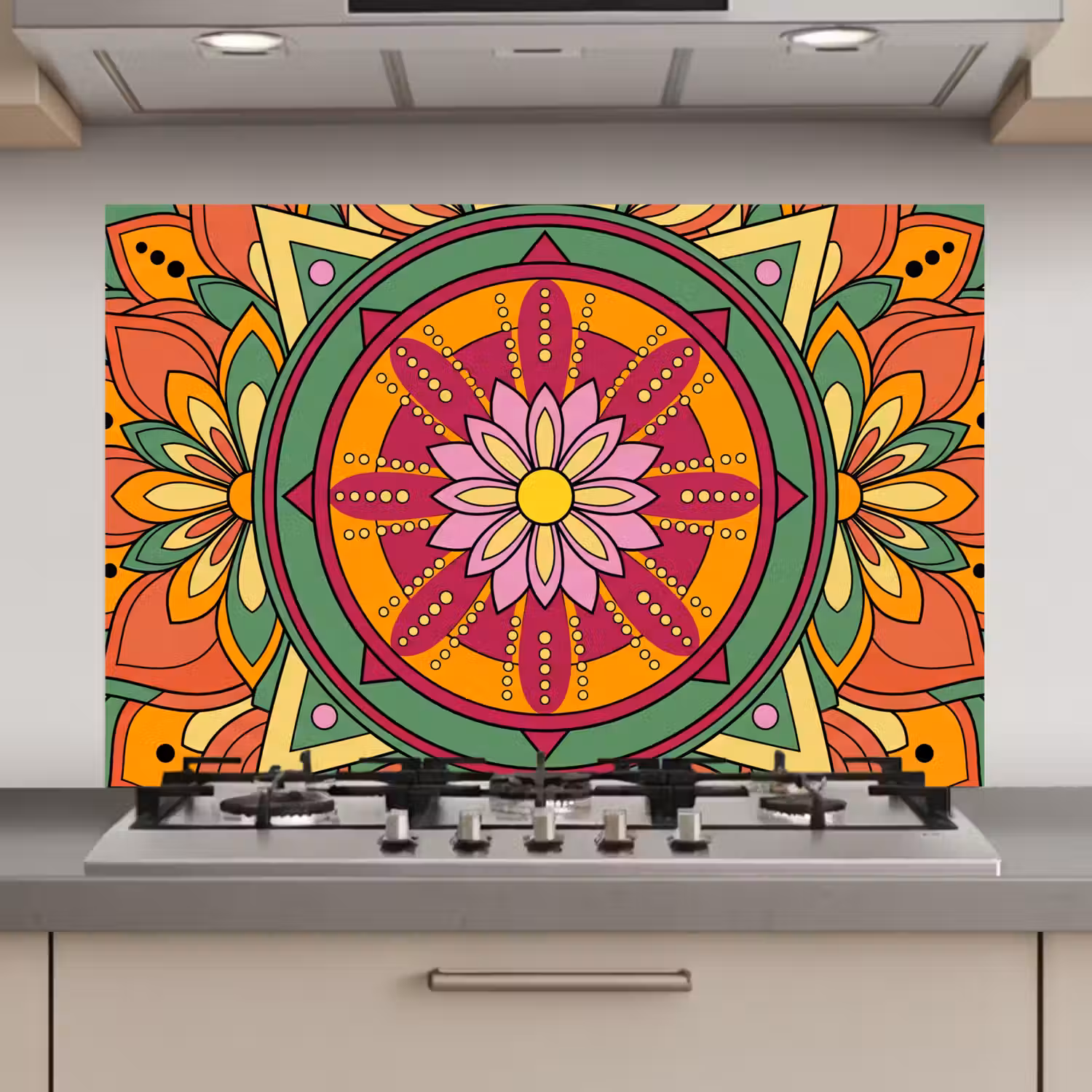 Mandala - Bloemen - Abstract - Kleurrijk keuken achterwand spatscherm klein -3d_website