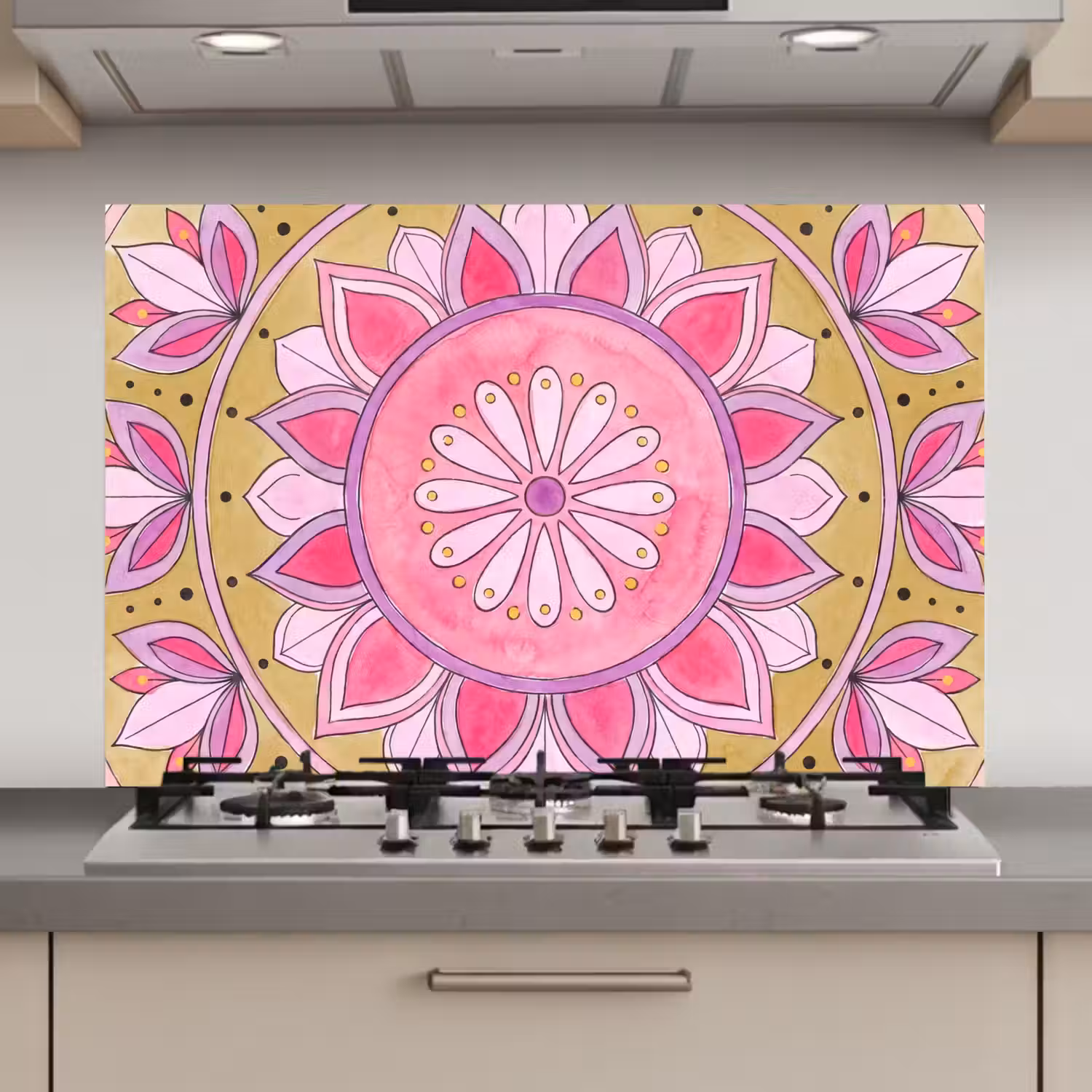 Mandala - Patroon - Kunst - Aquarel - Roze keuken achterwand spatscherm klein -3d_website