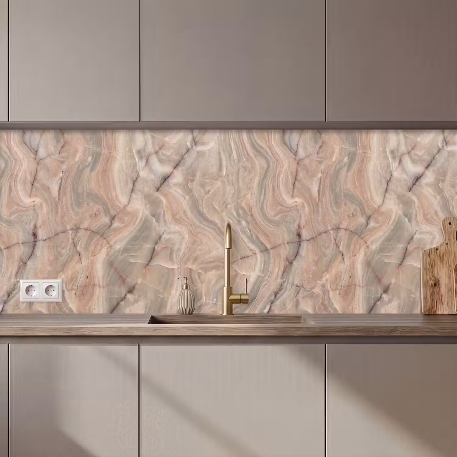 Marmer - Patroon - Abstract - Beige - Groen keuken achterwand 2 middel zz_3dshopping
