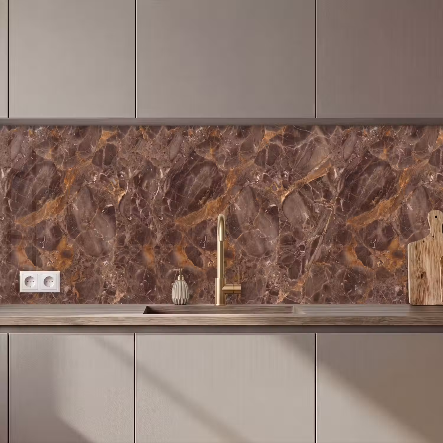 Marmer - Patroon - Natuur - Bruin - Goud keuken achterwand 2 middel zz_3dshopping