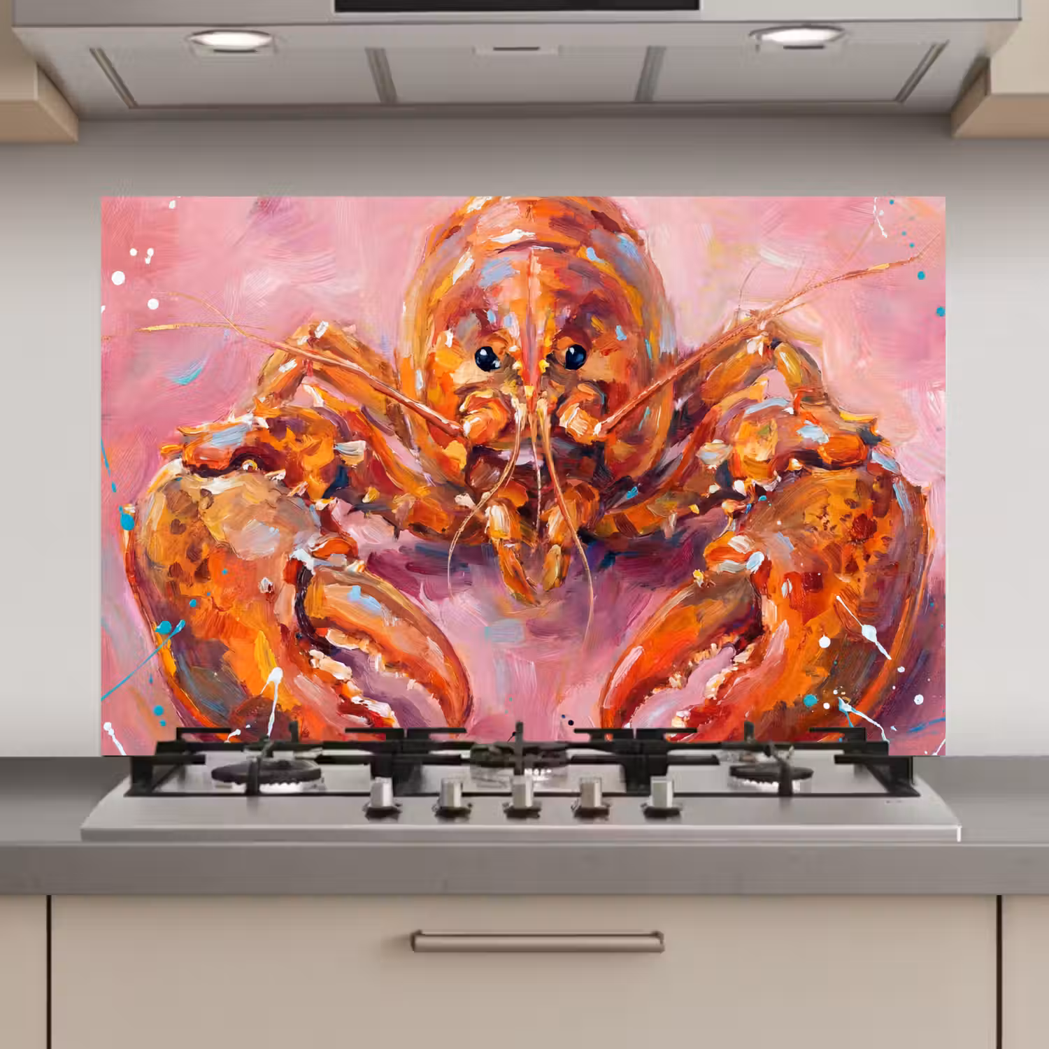 Zeeleven - Kreeft - Spatters - Abstract - Roze keuken achterwand spatscherm klein -3d_website