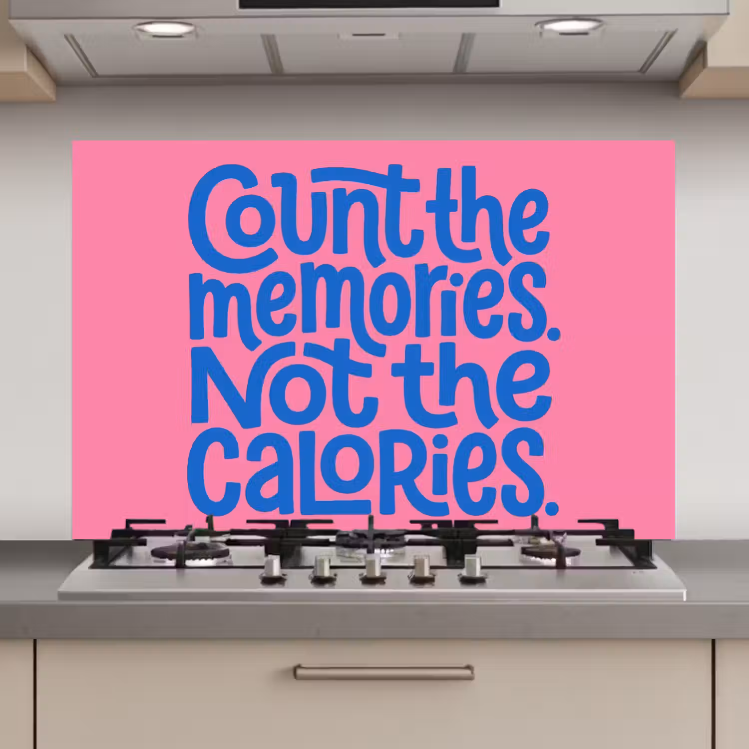 Memories - Roze - Blauw - Quote keuken achterwand spatscherm klein -3d_website