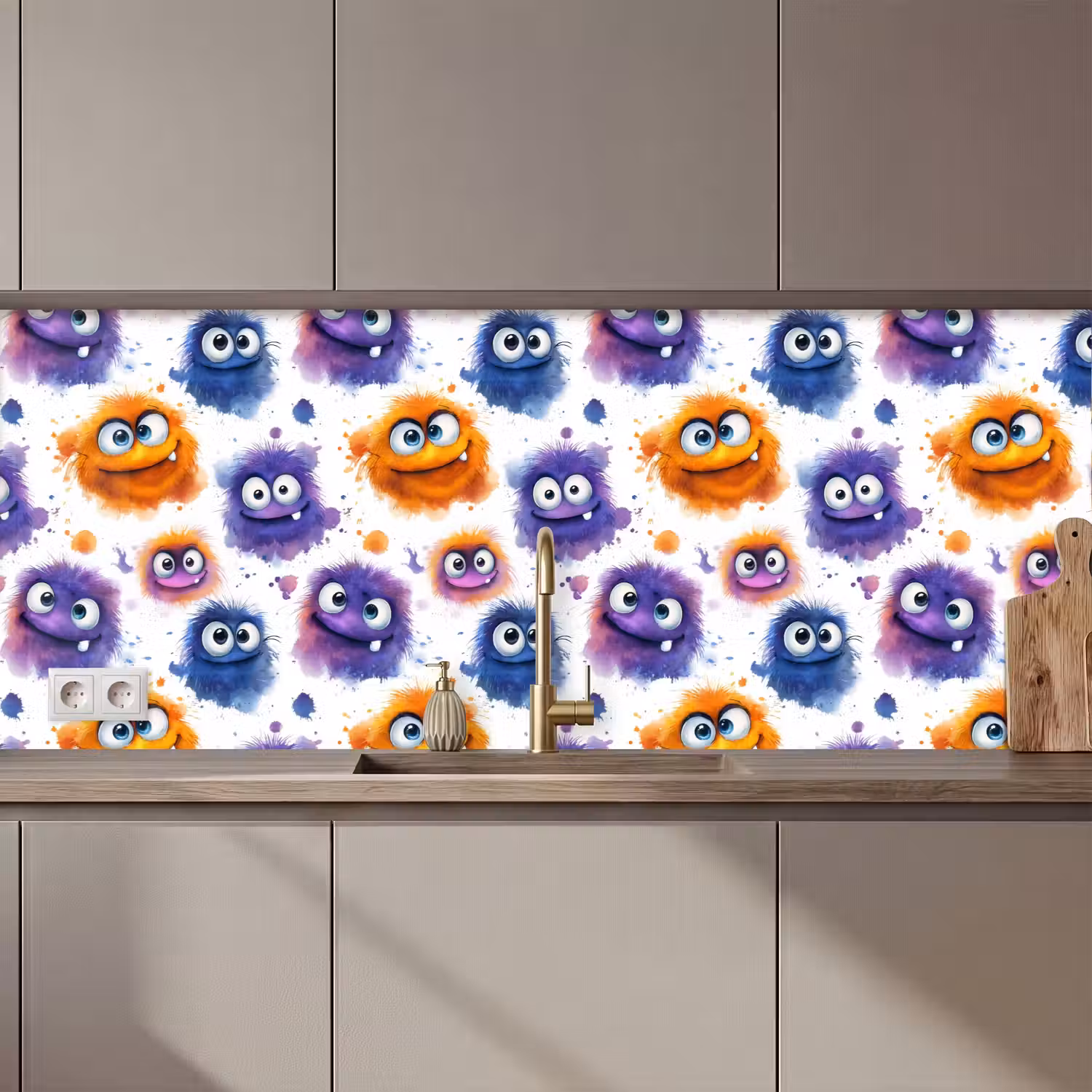 Monstertjes - Aquarel - Kleurrijk keuken achterwand 2 middel 871 zz_3dshopping
