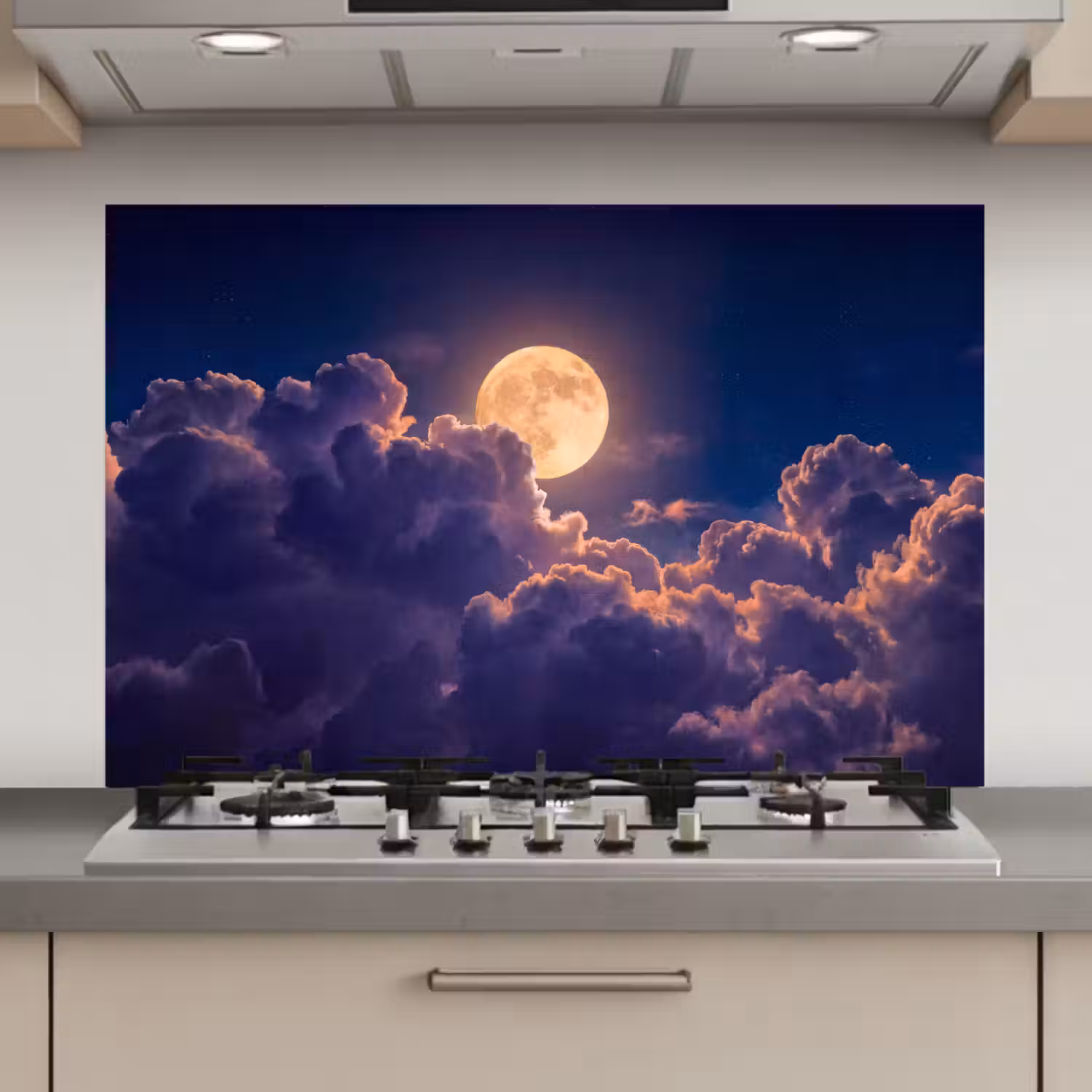Maan - Wolken - Nacht - Oranje keuken achterwand spatscherm klein -3d_website