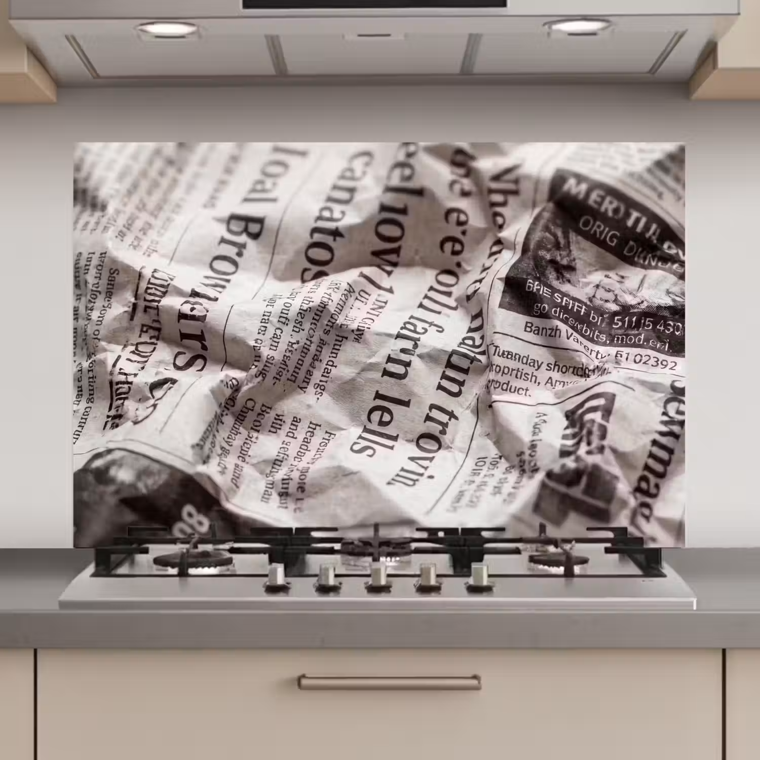 Krant - Gekreukeld - Textuur - Vintage - Zwart-wit keuken achterwand spatscherm klein -3d_website
