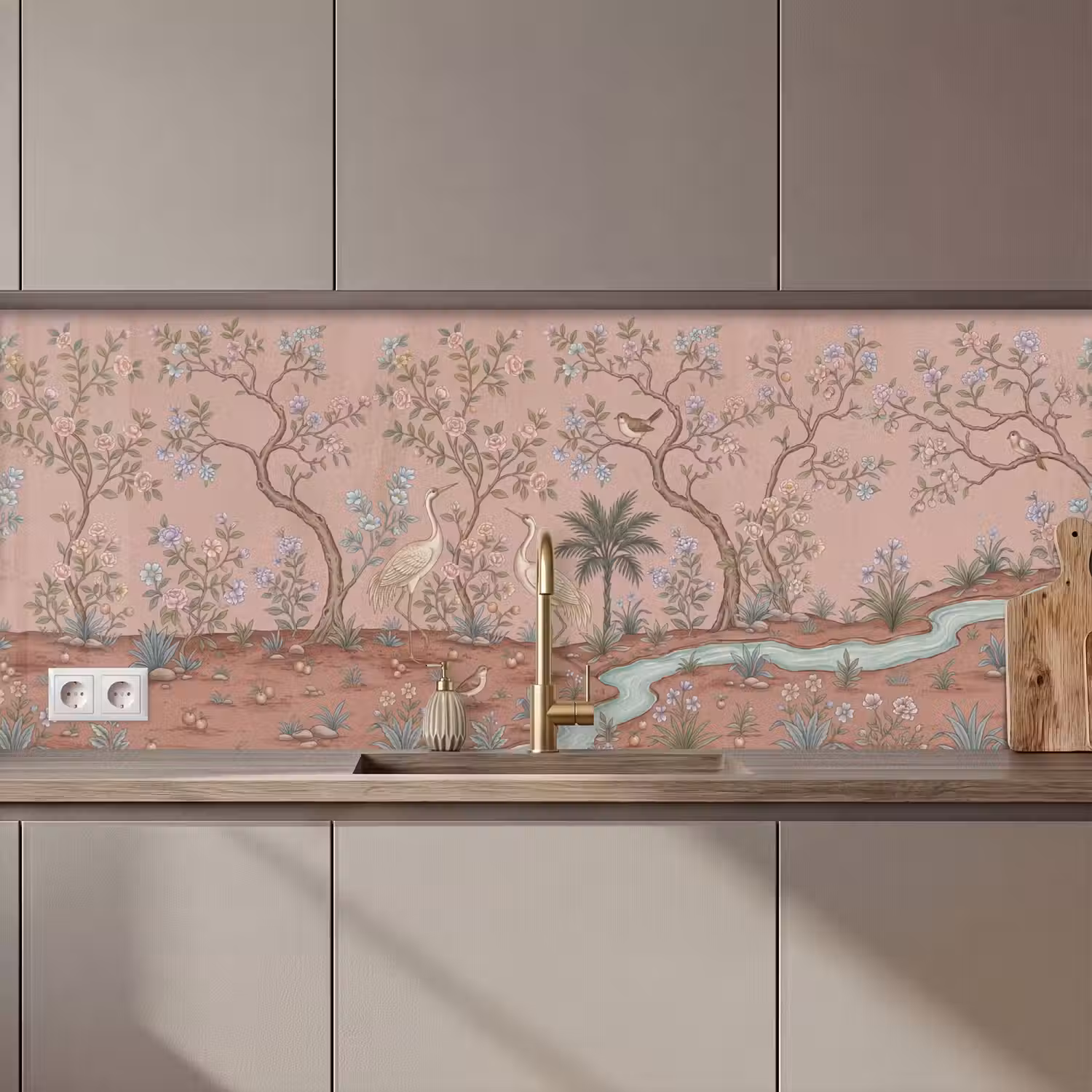 Nostalgisch - Reigers - Roze keuken achterwand 2 middel zz_3dshopping