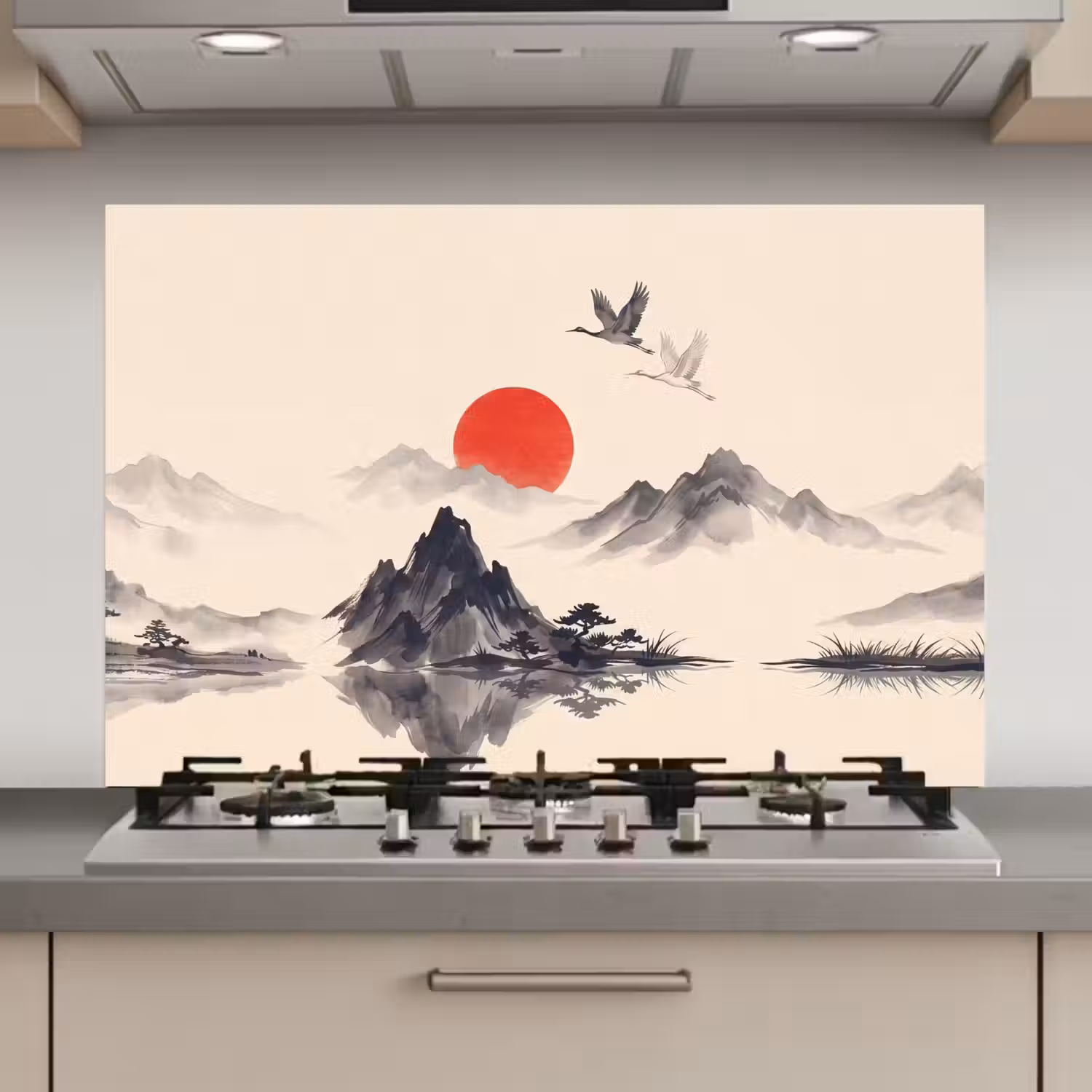 Oosters - Kraanvogels - Landschap keuken achterwand 2 middel zz_3dshopping