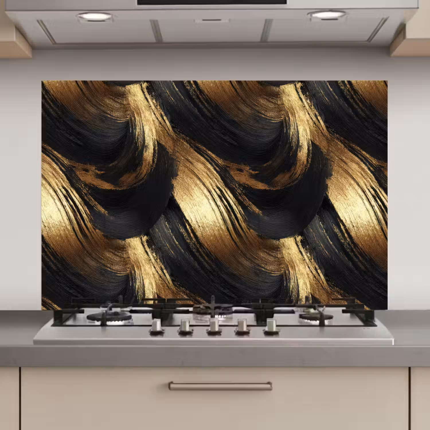 Verfstreken - Abstract - Goud - Zwart keuken achterwand spatscherm klein 900 -3d_website