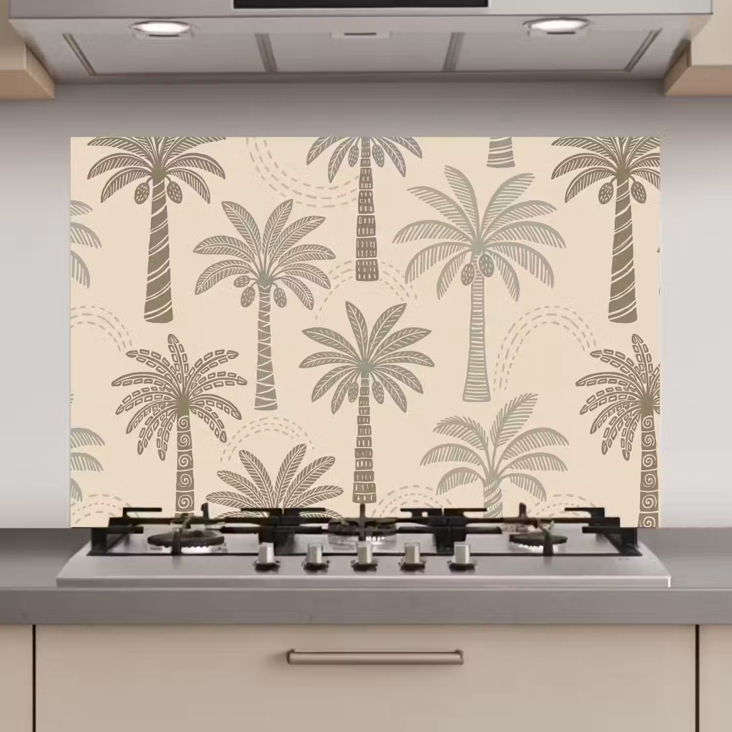 Palmbomen - Patroon - Tropisch - Beige keuken achterwand spatscherm klein -3d_website