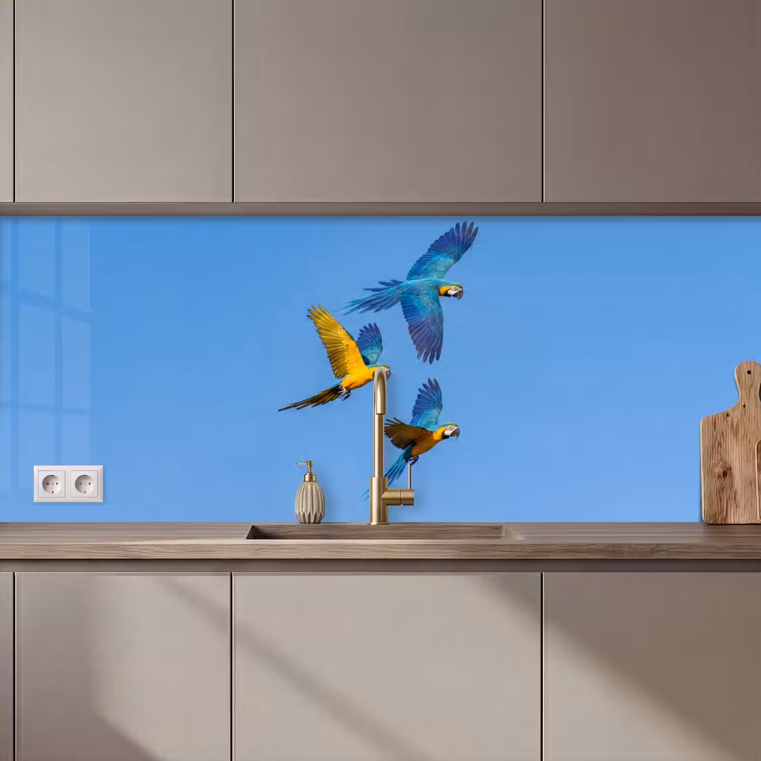 Papagaai - Vliegen - Blauw - Geel keuken achterwand 2 middel zz_3dshopping