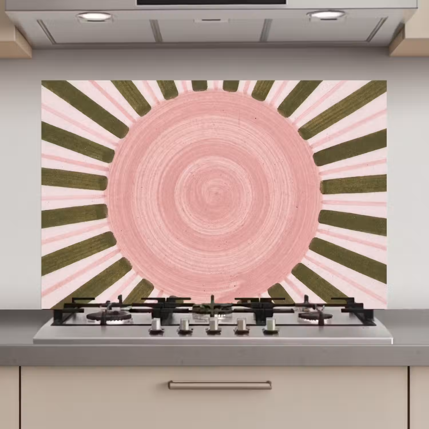 Patroon - Cirkel - Stralen - Abstract - Roze keuken achterwand spatscherm klein -3d_website