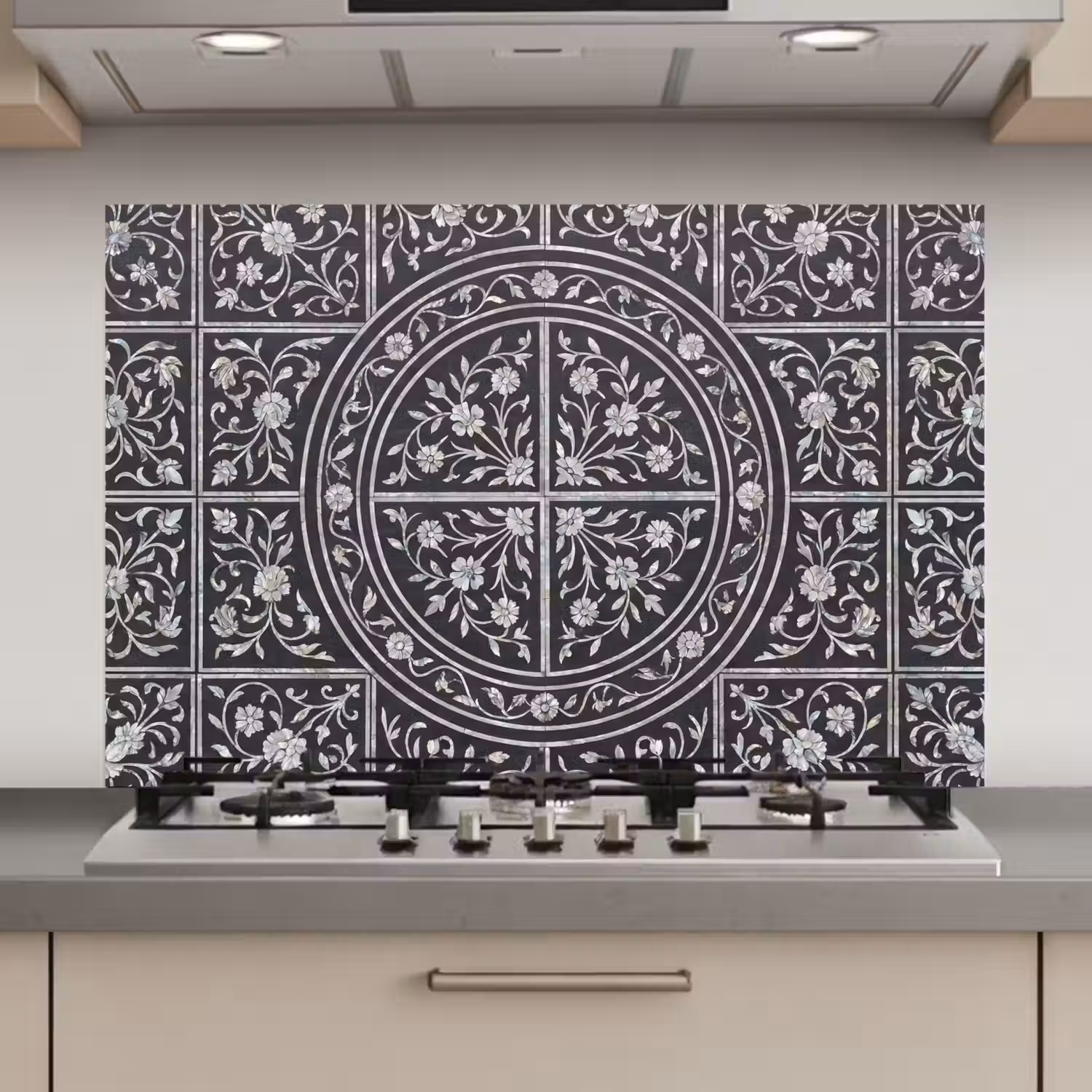 Patroon - Bloemmotief - Decoratie - Klassiek - Zwart keuken achterwand spatscherm klein -3d_website