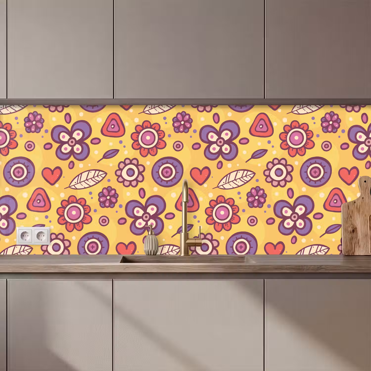 Patroon - Bloemen - Paars - Oranje keuken achterwand 2 middel 871 zz_3dshopping