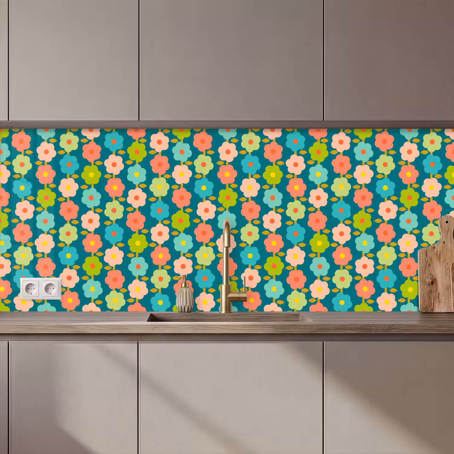 Patroon - Bloemen - Retro - Jaren 70 keuken achterwand 2 middel 871 zz_3dshopping