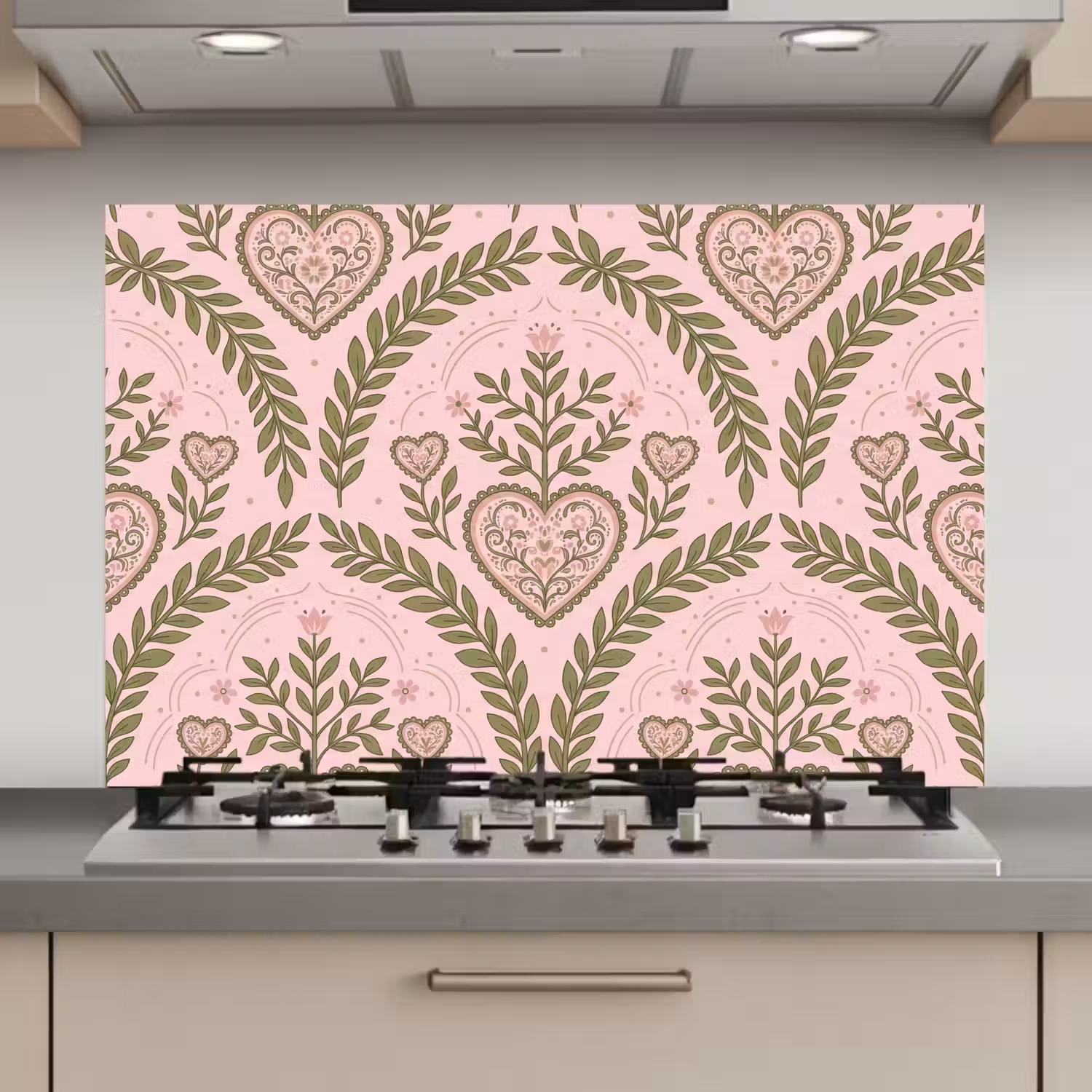Patroon - Hart - Bloemen - Folkloristisch - Roze keuken achterwand spatscherm klein -3d_website