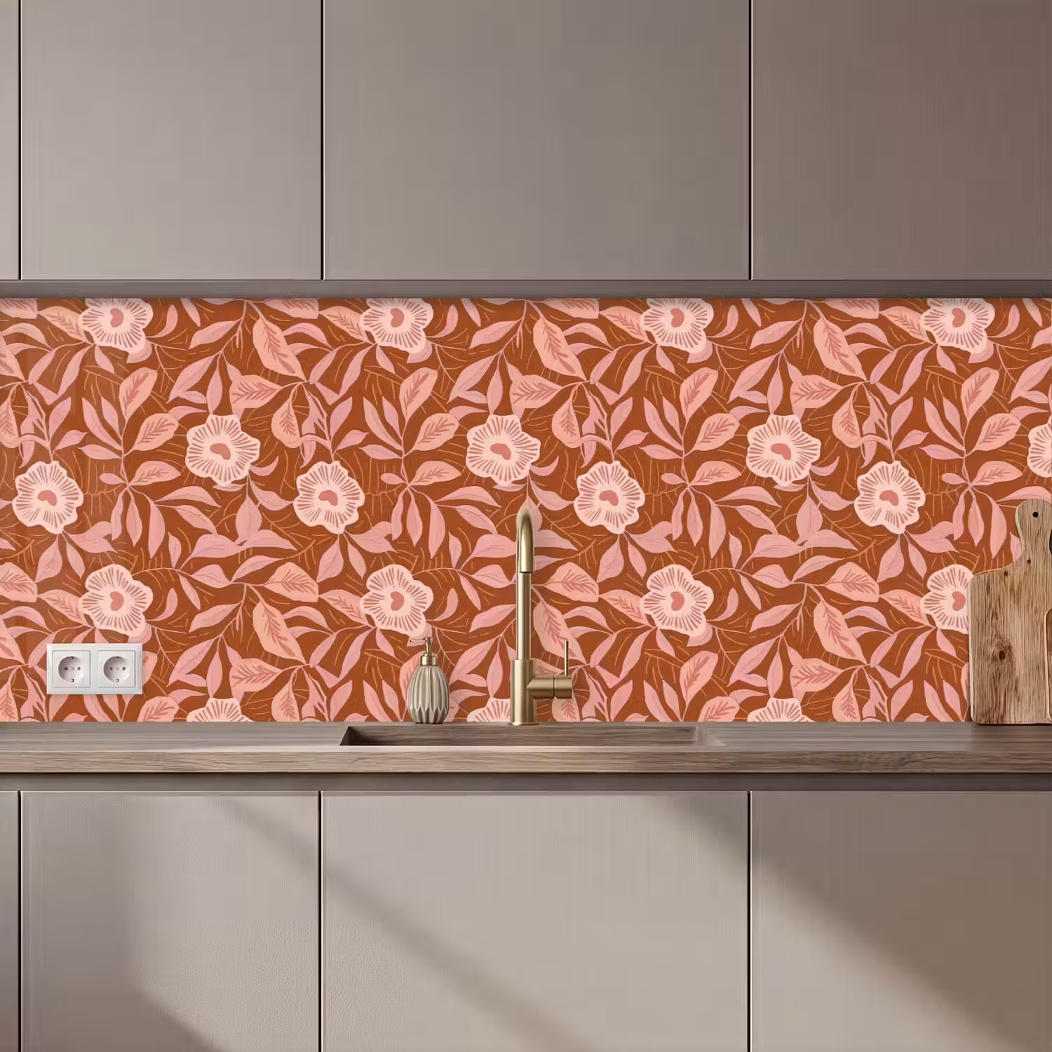 Patroon - Bladeren - Terracotta keuken achterwand 2 middel 871 zz_3dshopping