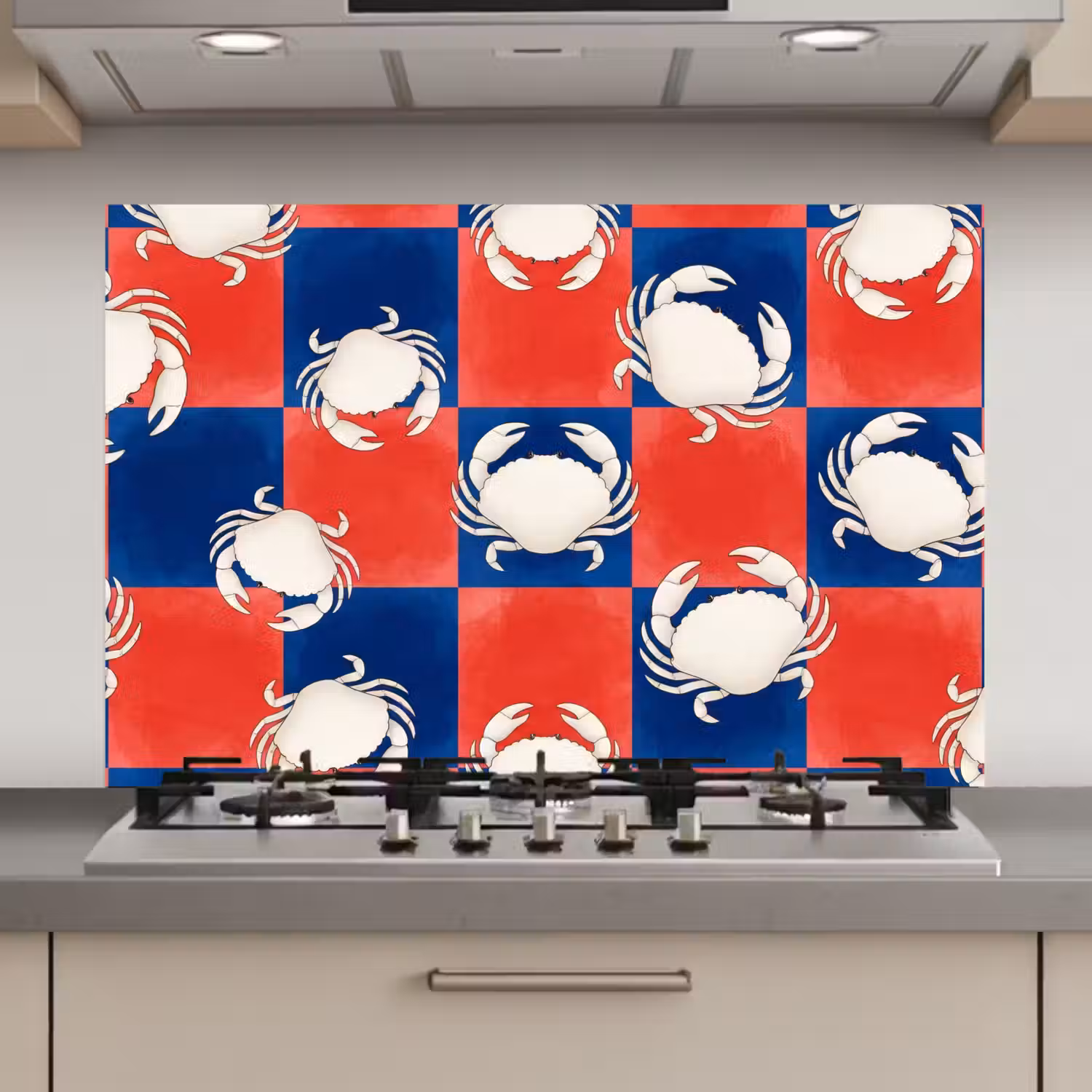 Patroon - Zeeleven - Rood - Blauw - Abstract keuken achterwand spatscherm klein -3d_website