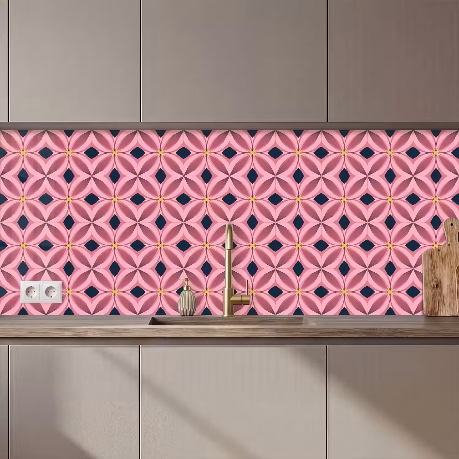 Patroon - Bloemblaadjes - Roze - Blauw keuken achterwand 2 middel 871 zz_3dshopping