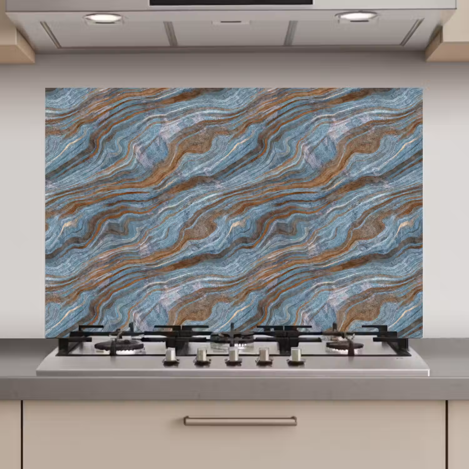 Patroon - Steen - Blauw keuken achterwand spatscherm klein 900 -3d_website