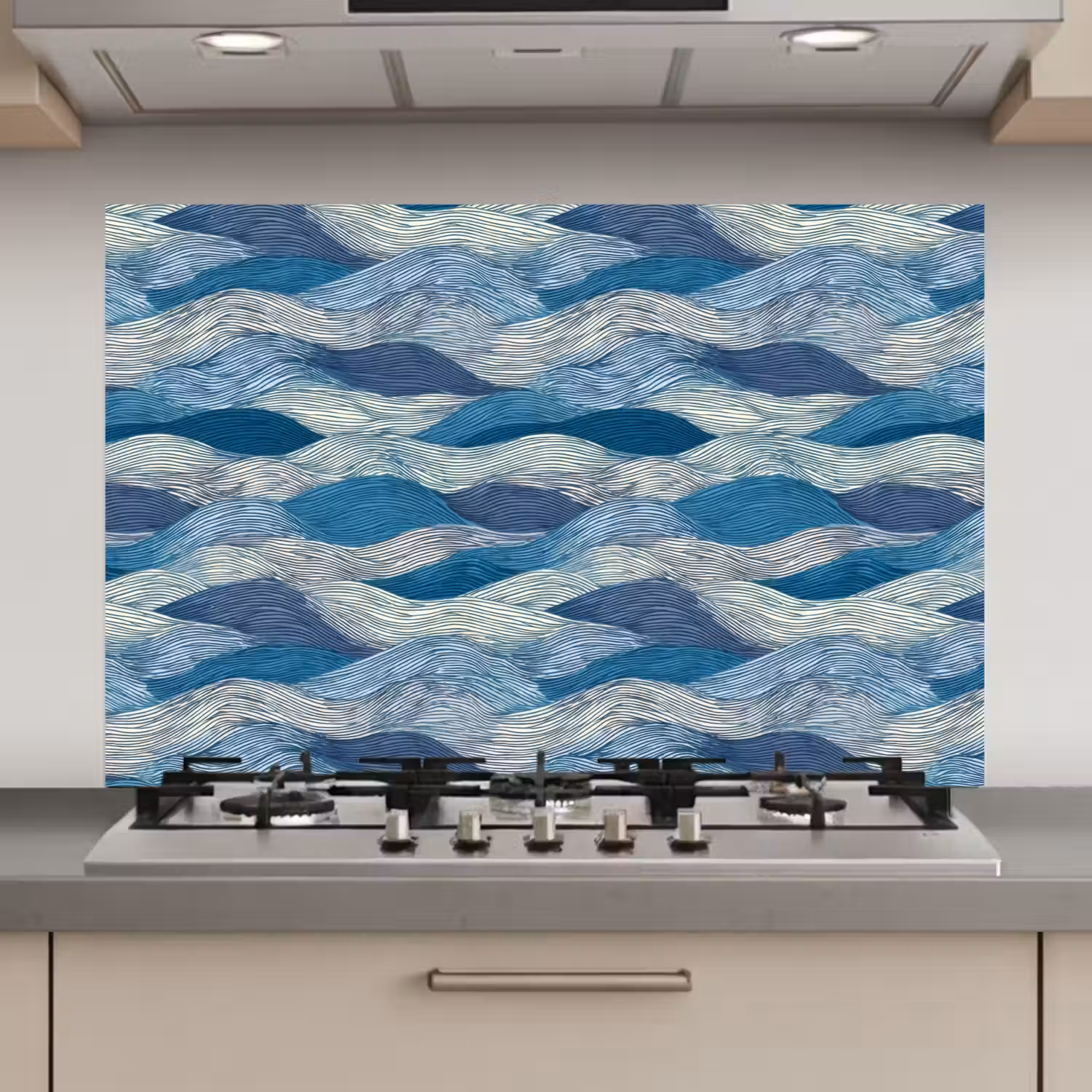 Getekend - Blauw - Wit - Golvend - Streepjes keuken achterwand spatscherm klein 900 -3d_website