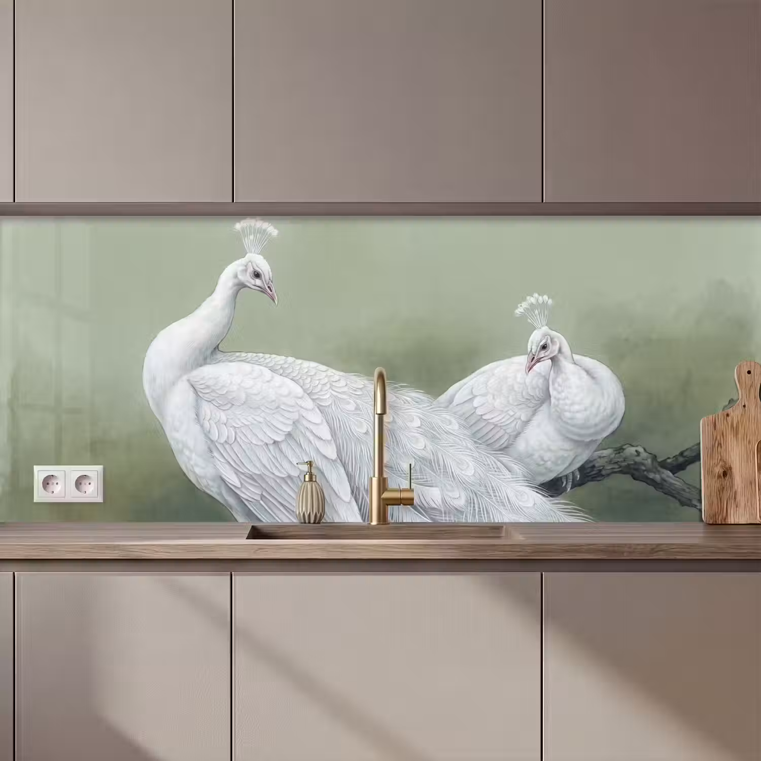 Pauwen - Wit - Natuur - Groen keuken achterwand 2 middel zz_3dshopping