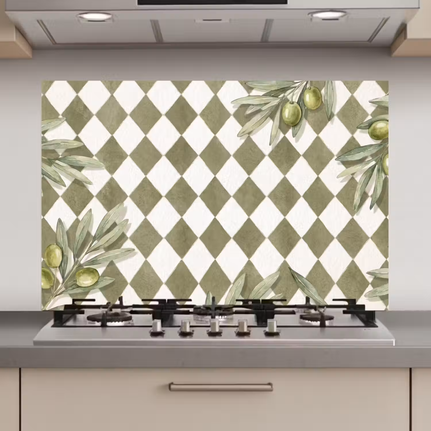 Plant - Olijftakken - Waterverf - Mediterraan - Groen keuken achterwand spatscherm klein -3d_website