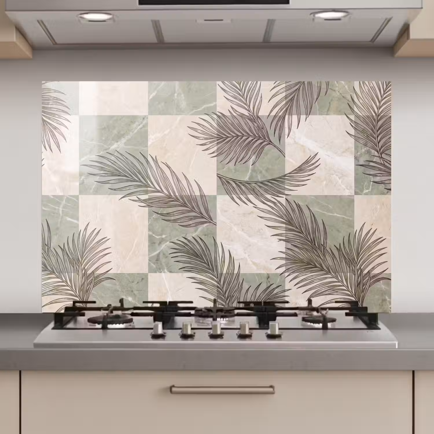 Planten - Bladeren - Marmer - Modern - Groen keuken achterwand spatscherm klein -3d_website