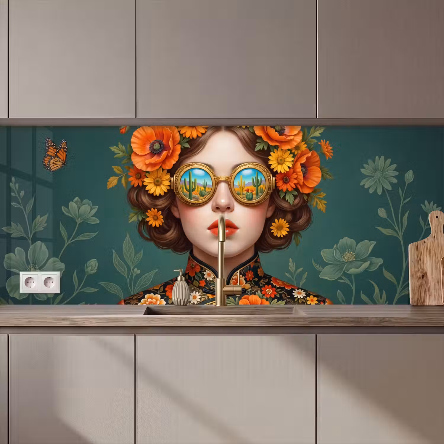 Portret - Vrouw - Kleurrijk - Expressief keuken achterwand 2 middel zz_3dshopping