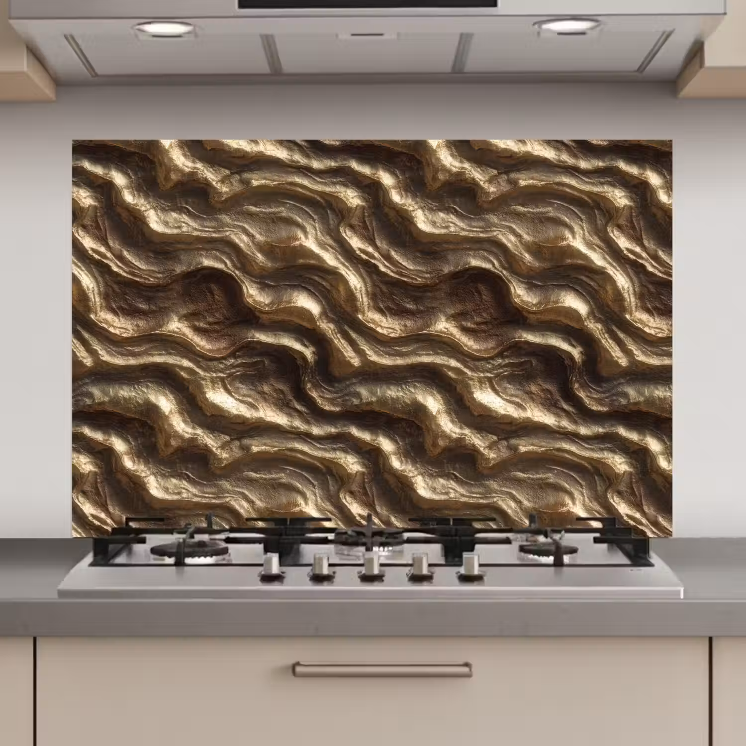 Reliëf - Golven - Abstract - Bronsgoud keuken achterwand spatscherm klein 900 -3d_website