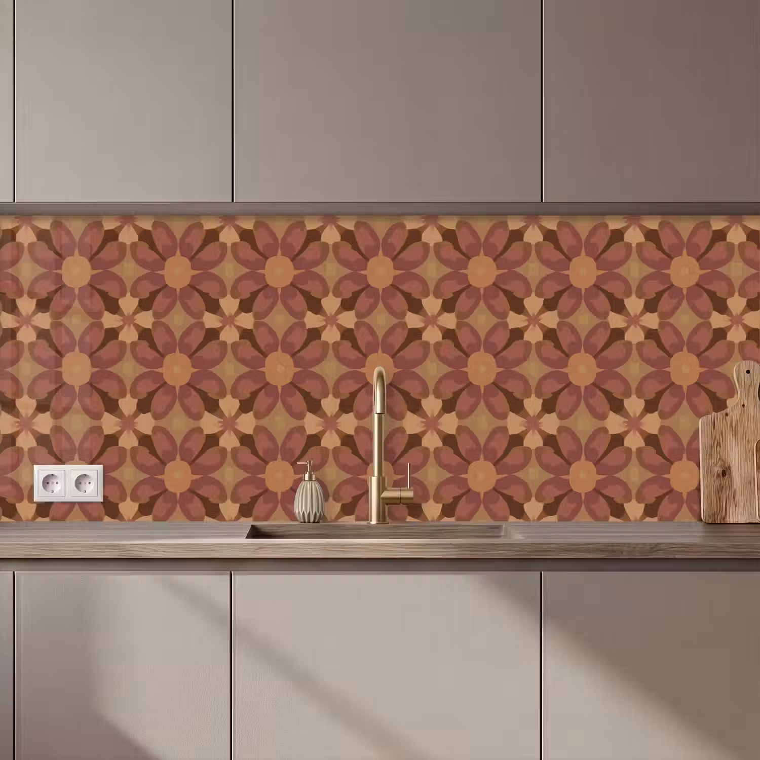Retro - Bloemen - Bruin keuken achterwand 2 middel 871 zz_3dshopping