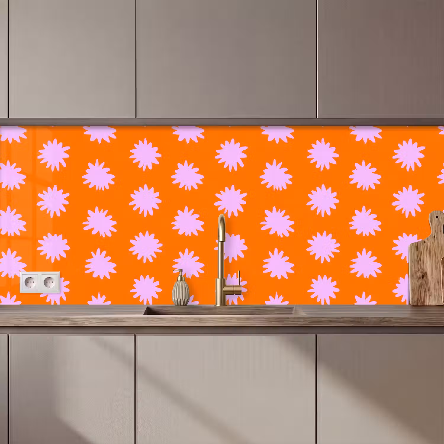 Retro - Bloemen - Oranje keuken achterwand 2 middel 871 zz_3dshopping
