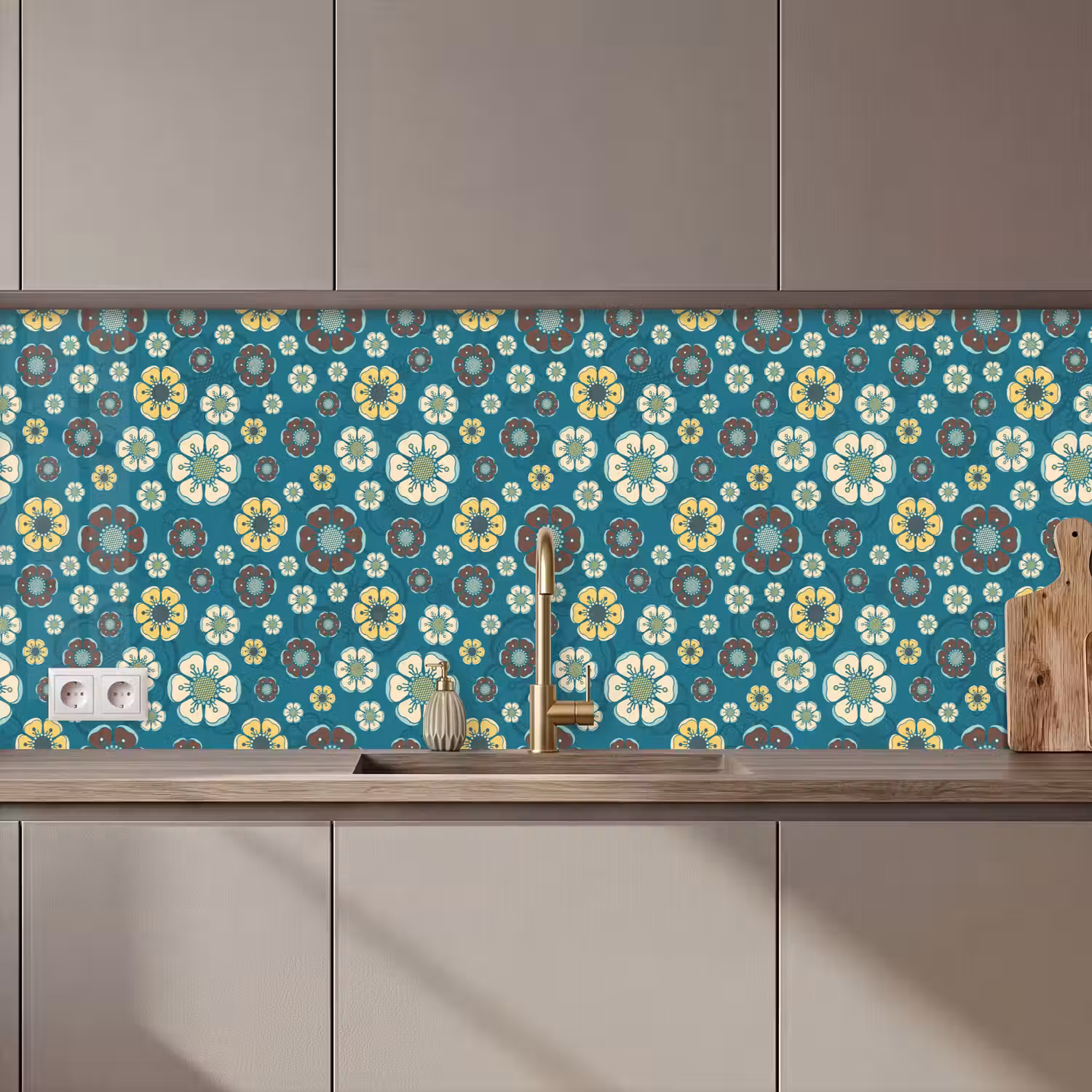Retro - Bloemen - Patronen - Blauw keuken achterwand 2 middel 871 zz_3dshopping
