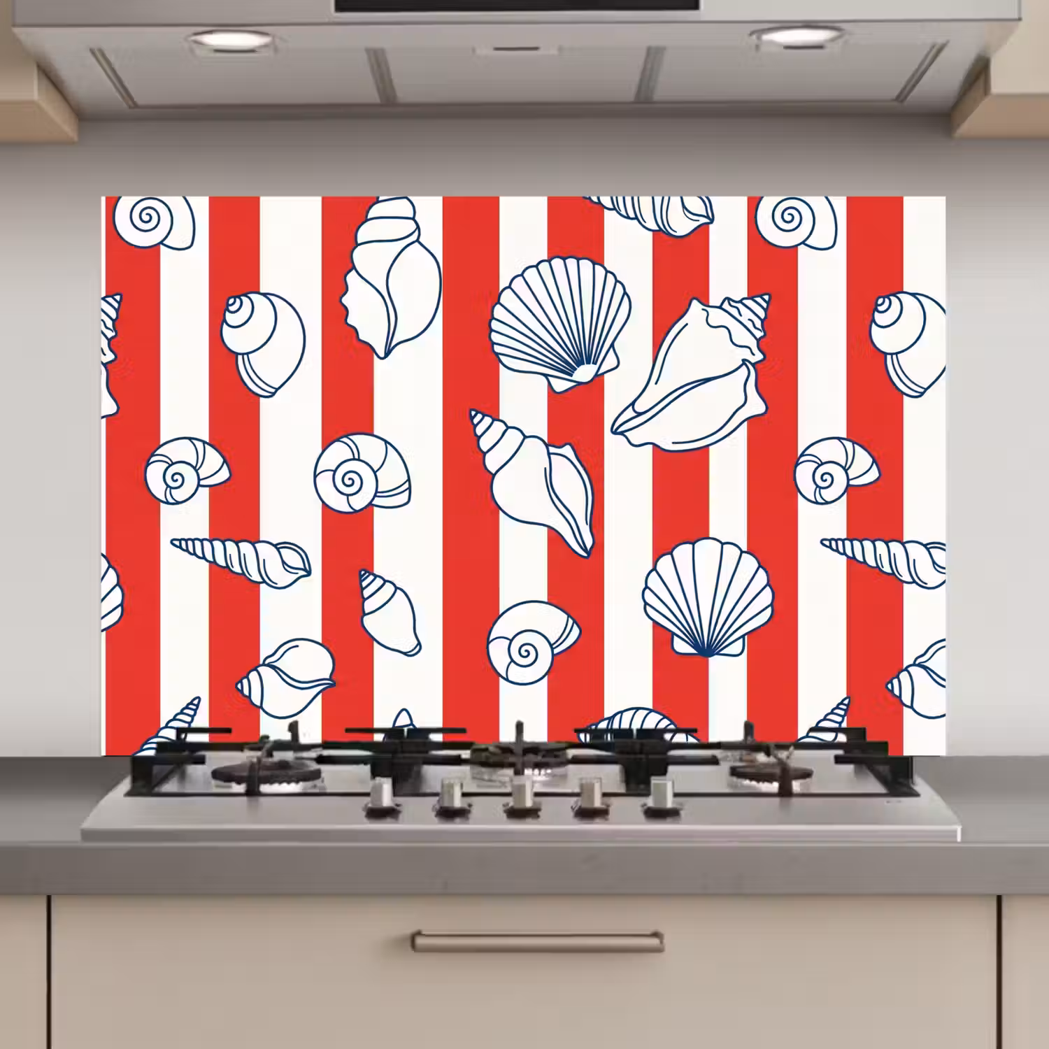 Schelp - Zeedieren - Zomer - Illustratie - Rood - Blauw keuken achterwand spatscherm klein -3d_website