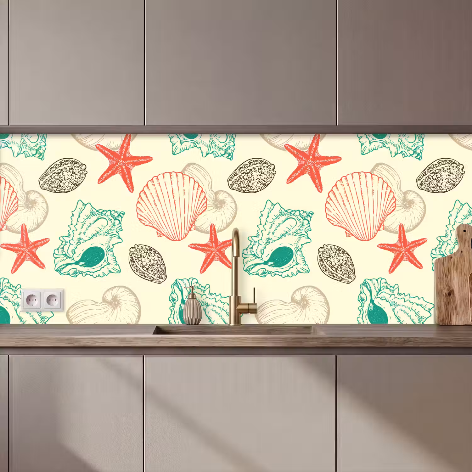 Schelpen - Zeester - Strand - Vintage - Patroon keuken achterwand 2 middel 871 zz_3dshopping