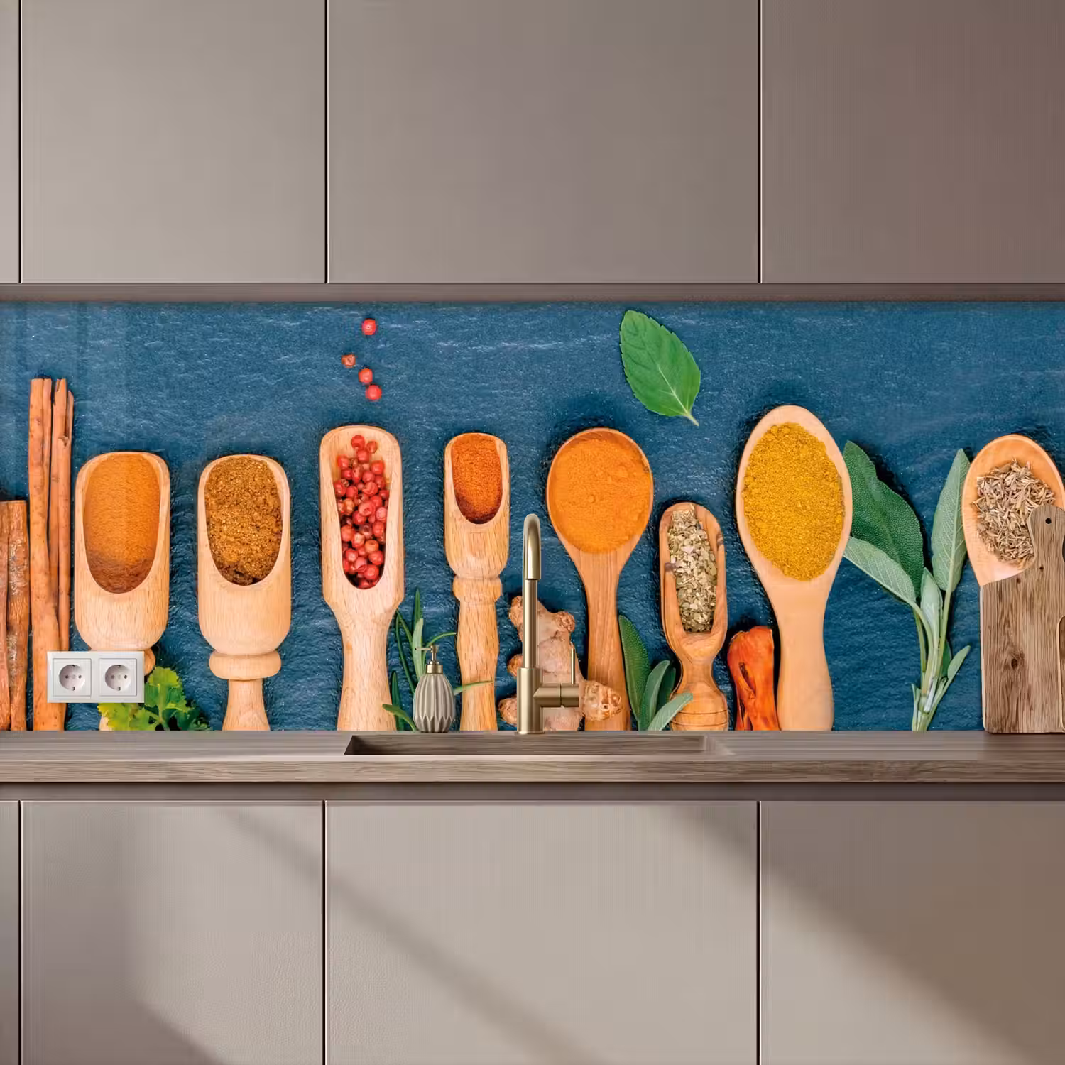 Lepels - Hout - Kruiden - Specerijen keuken achterwand 2 middel zz_3dshopping