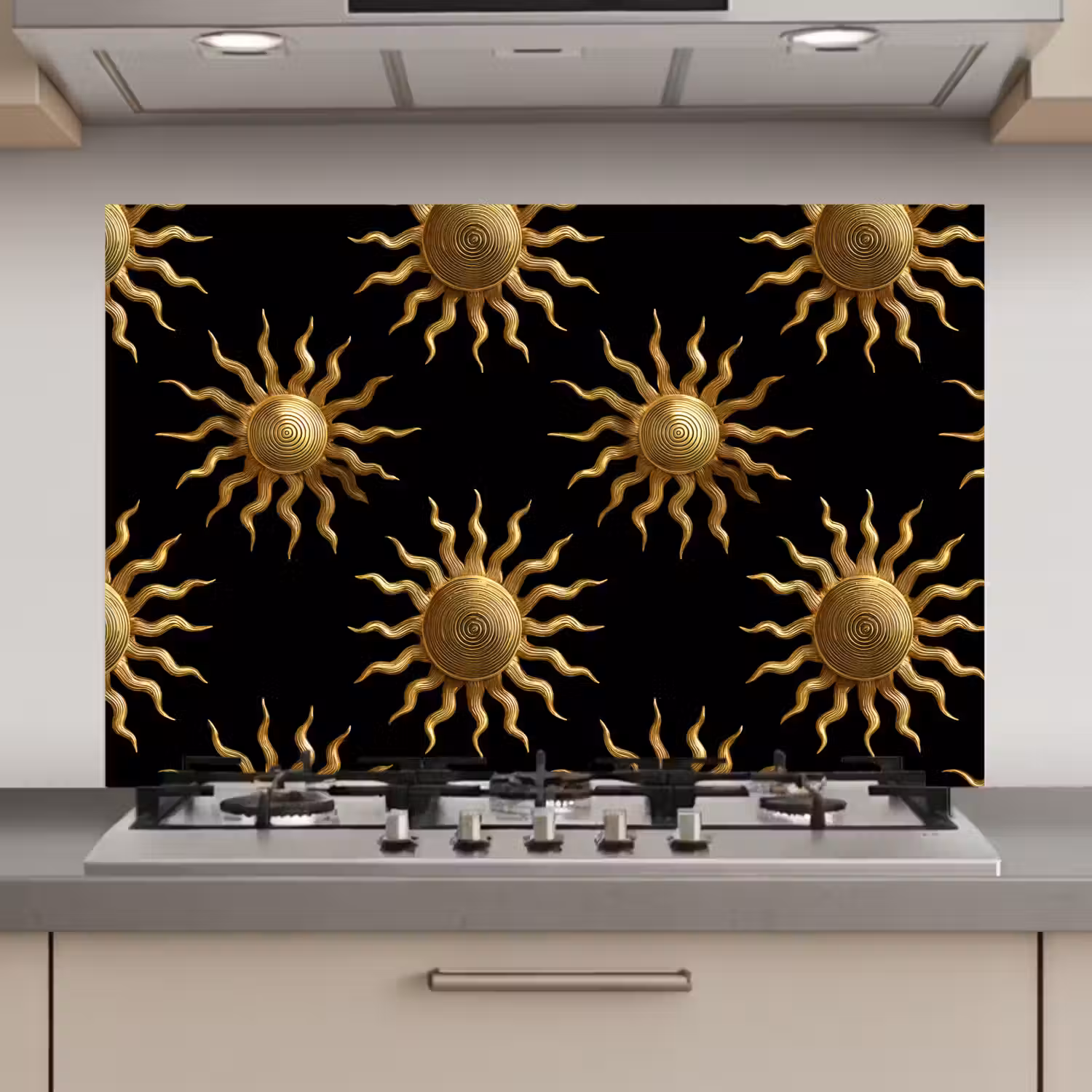 Zon - Patroon - Luxe - Goud - Zwart keuken achterwand spatscherm klein 900 -3d_website
