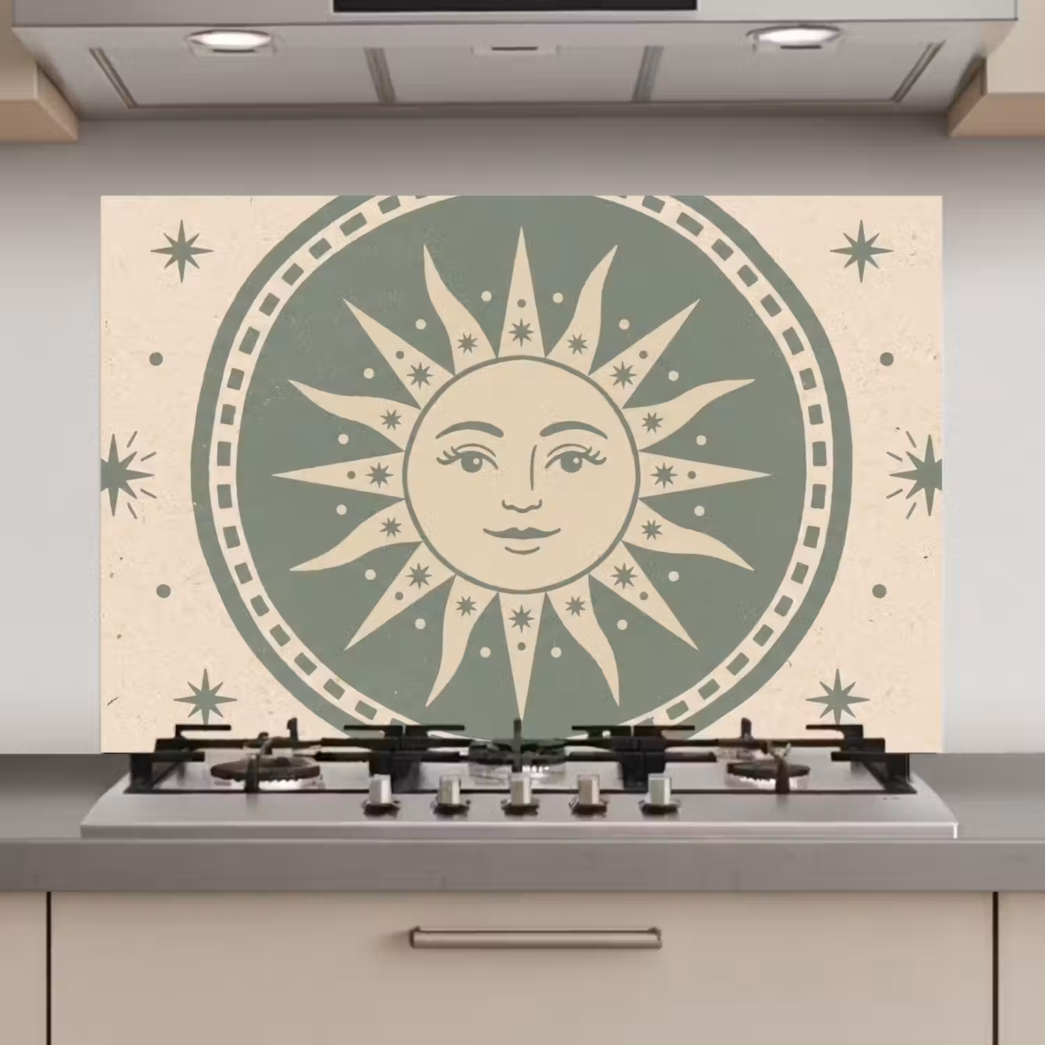Zon - Sterren - Astrologie - Vintage - Groen keuken achterwand spatscherm klein -3d_website