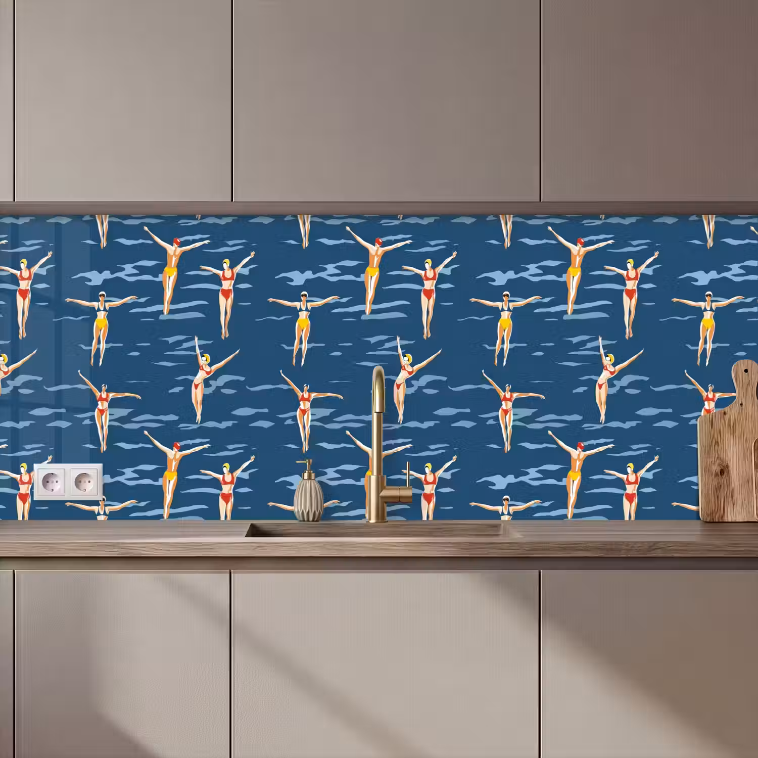 Zwemsters- Retro - Blauw keuken achterwand 2 middel 871 zz_3dshopping
