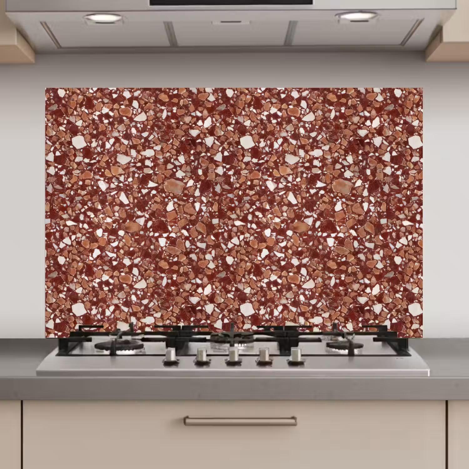 Terrazzo - Patroon - Steentextuur - Roodbruin keuken achterwand spatscherm klein 900 -3d_website