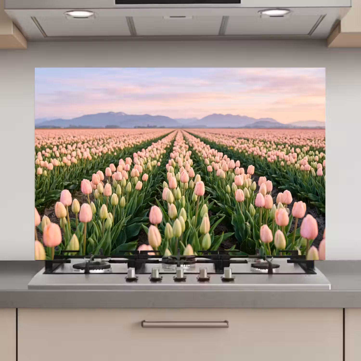 Tulpen - Landschap - Roze keuken achterwand 2 middel zz_3dshopping