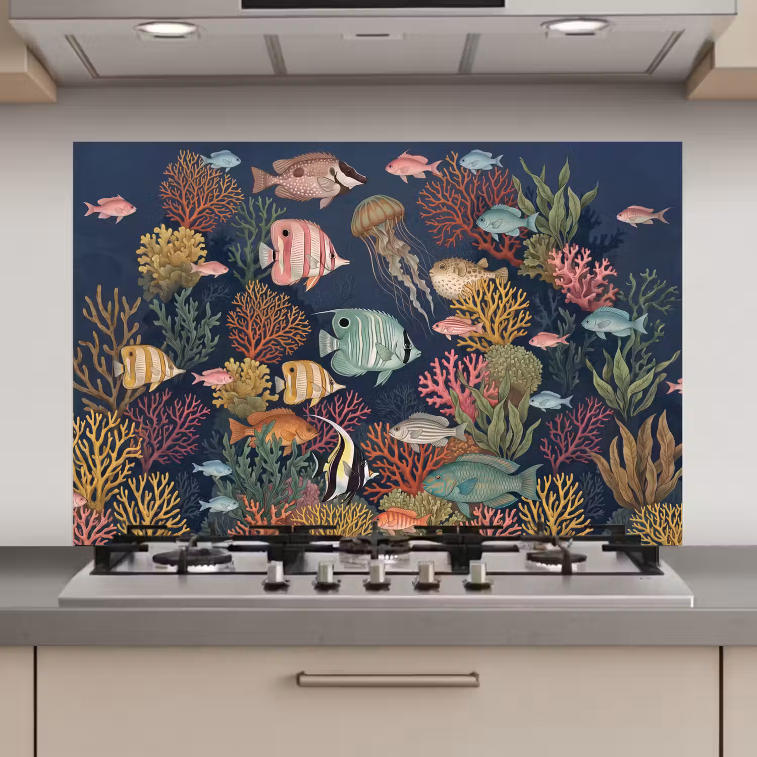 Onderwaterwereld - Vissen - Koraal - Illustratie - Kleurrijk keuken achterwand spatscherm klein -3d_website