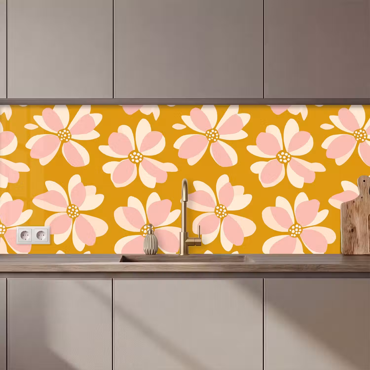 Vintage - Bloemen - Okergeel keuken achterwand 2 middel 871 zz_3dshopping