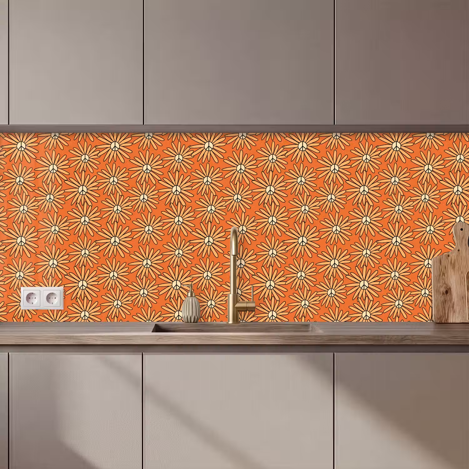 Vintage - Patronen - Bloemen - Oranje keuken achterwand 2 middel 871 zz_3dshopping