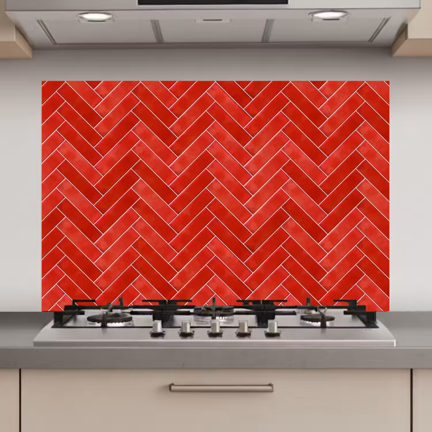 Visgraat - Tegel - Rood keuken achterwand spatscherm klein 900 -3d_website